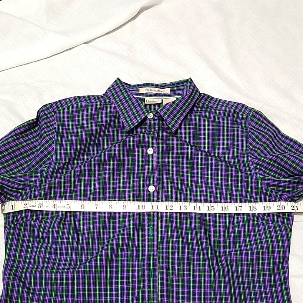 L.L. Bean Women's Purple Green Yellow Plaid Button Down Blouse Medium - Picture 4 of 5